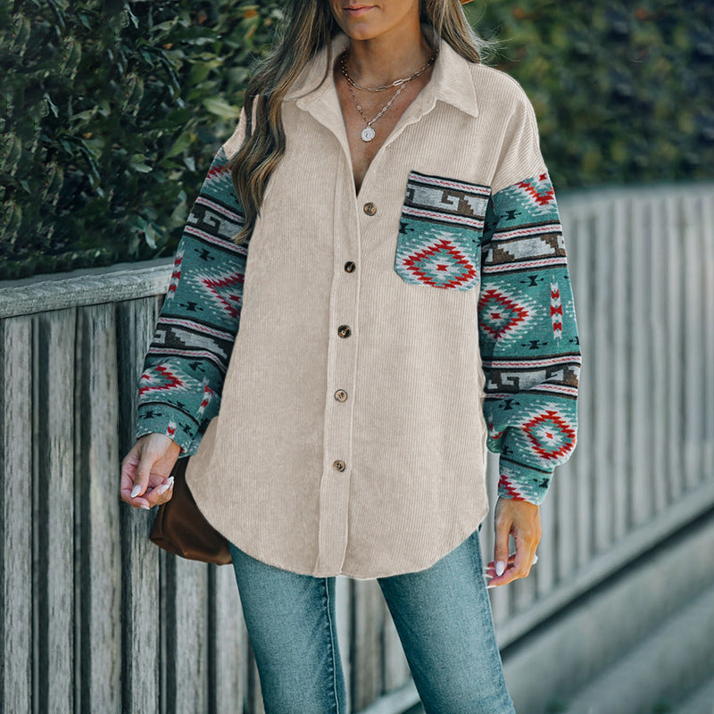 Ethnic Lapel Multi-color Coat Women's Lazy