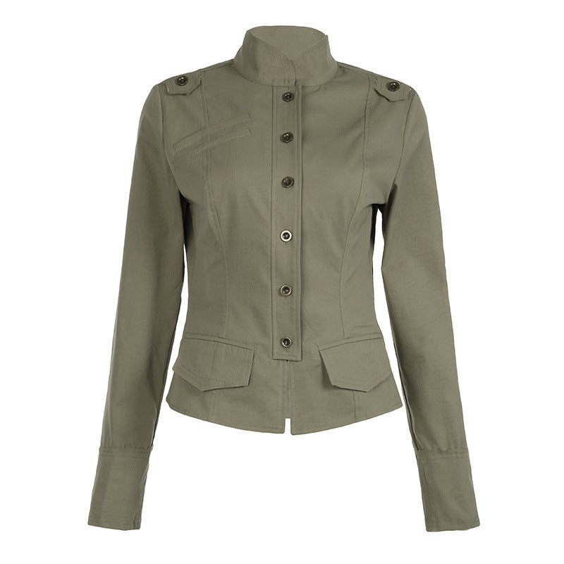 Autumn Retro Street Workwear Stand Collar Coat