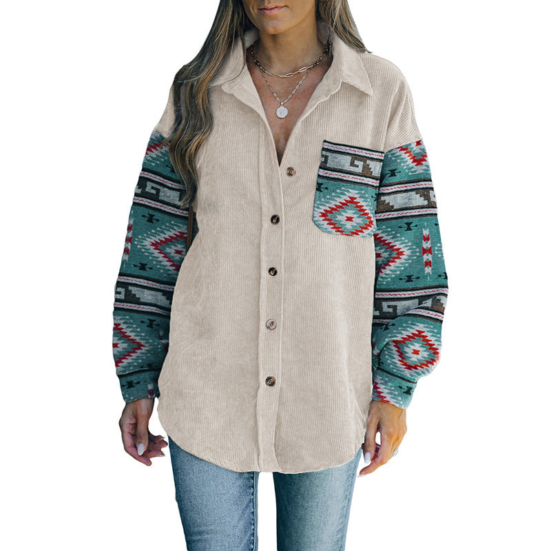 Ethnic Lapel Multi-color Coat Women's Lazy