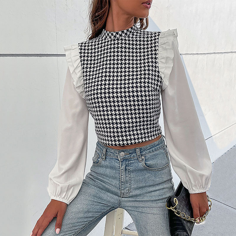 Women's Mid-collar Houndstooth Short