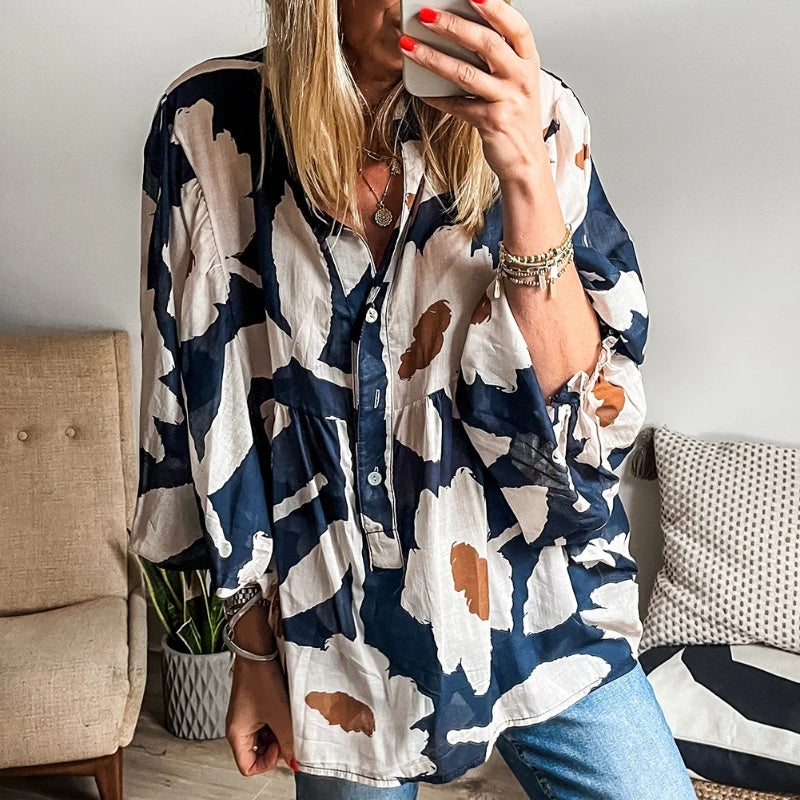 Loose Slim Fit V-neck Long Sleeve Shirt
