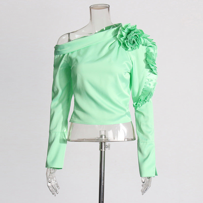 Women's Patchwork Ruffled Floral Long Sleeved Shirt