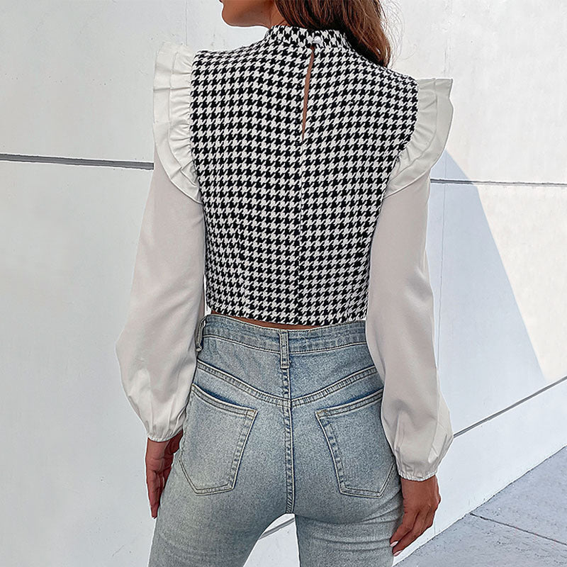 Women's Mid-collar Houndstooth Short
