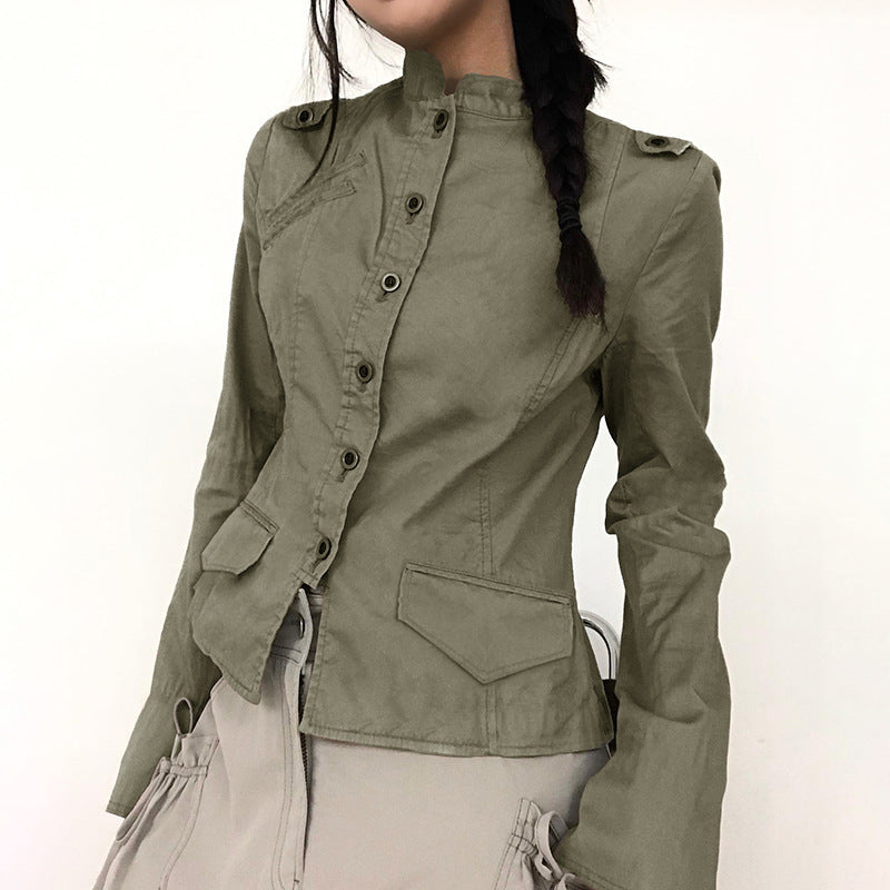 Autumn Retro Street Workwear Stand Collar Coat