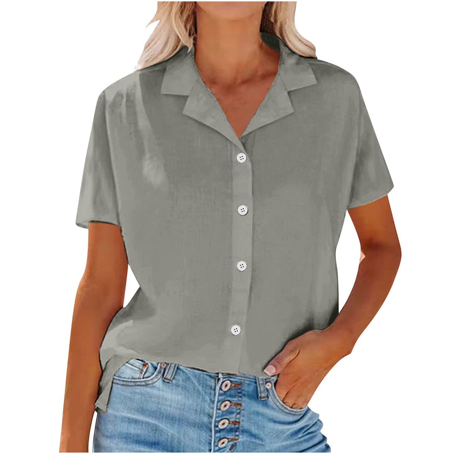 Lapel Cotton And Linen Casual Shirt For Women