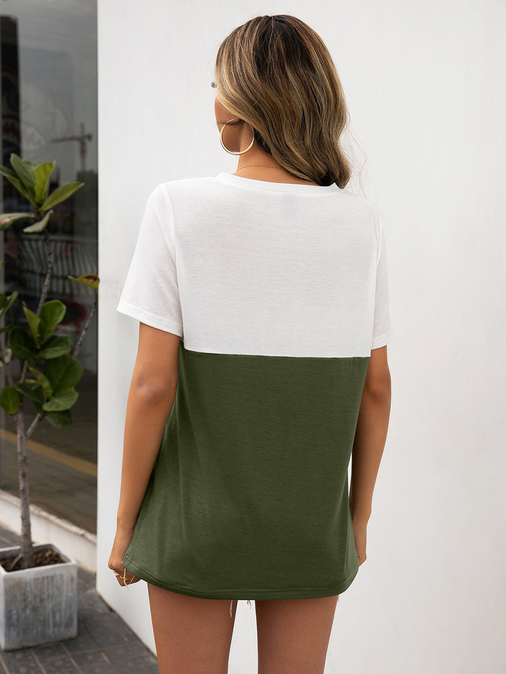 Ivy Lane Color Block V-Neck Short Sleeve Tee