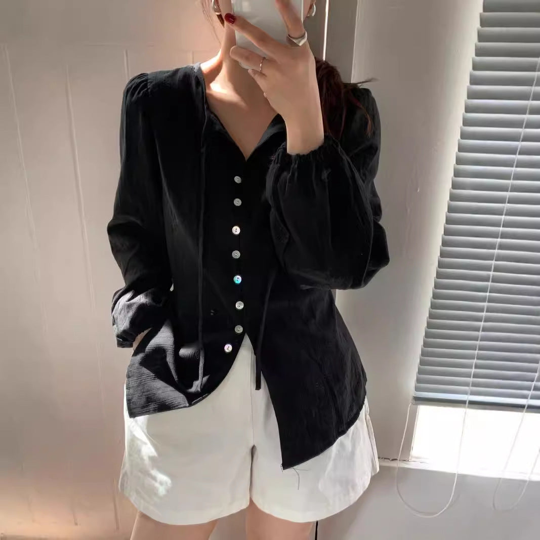 Korean Chic Early Autumn Lace-up Fashionable Niche Long Sleeve Sun Protection Shirt