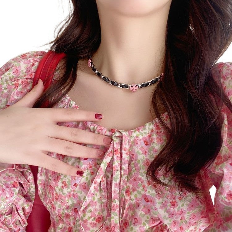 French Floral Shirt Off-shoulder Square Collar Niche Design