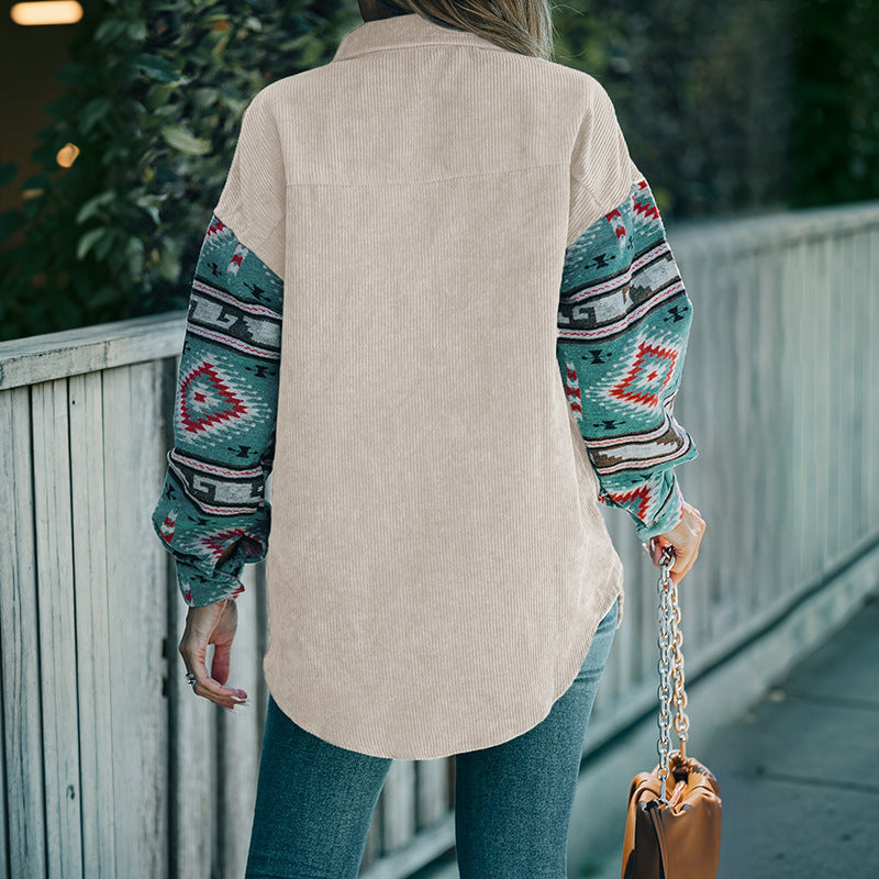 Ethnic Lapel Multi-color Coat Women's Lazy
