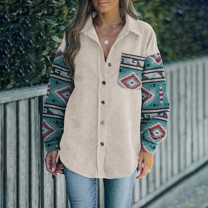Ethnic Lapel Multi-color Coat Women's Lazy