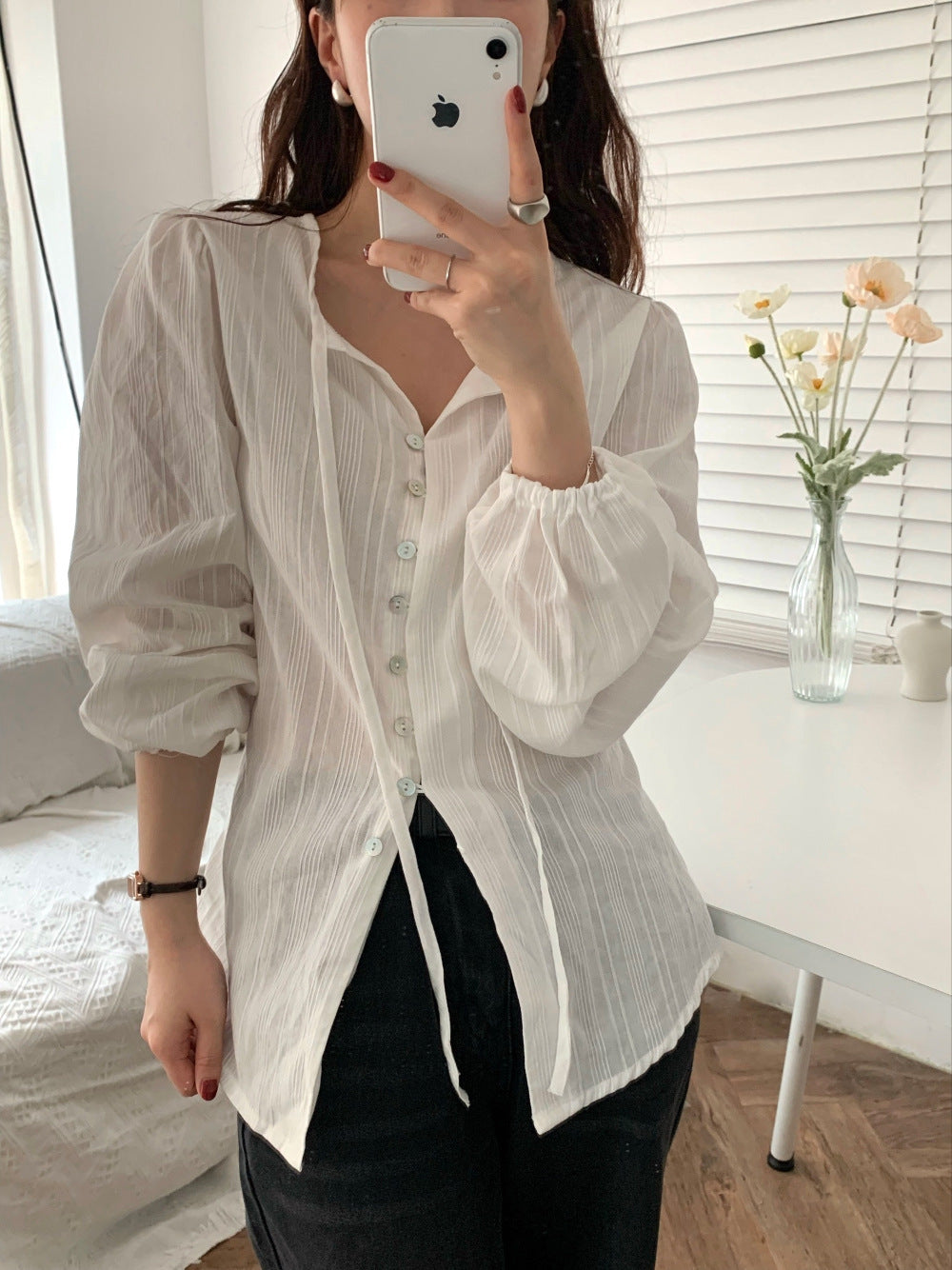Korean Chic Early Autumn Lace-up Fashionable Niche Long Sleeve Sun Protection Shirt