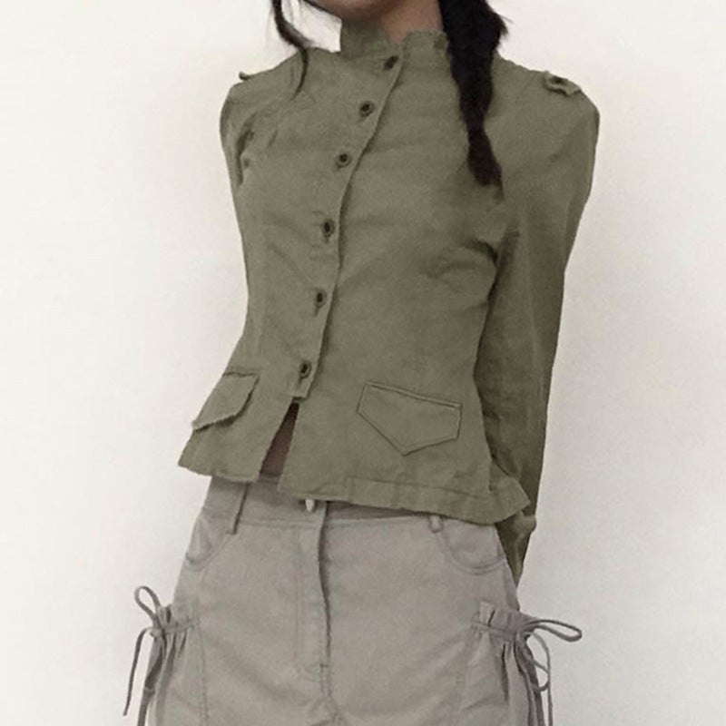 Autumn Retro Street Workwear Stand Collar Coat