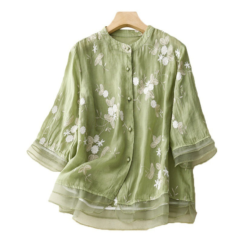 Vintage Shirt Women's Artistic Yarn Embroidery
