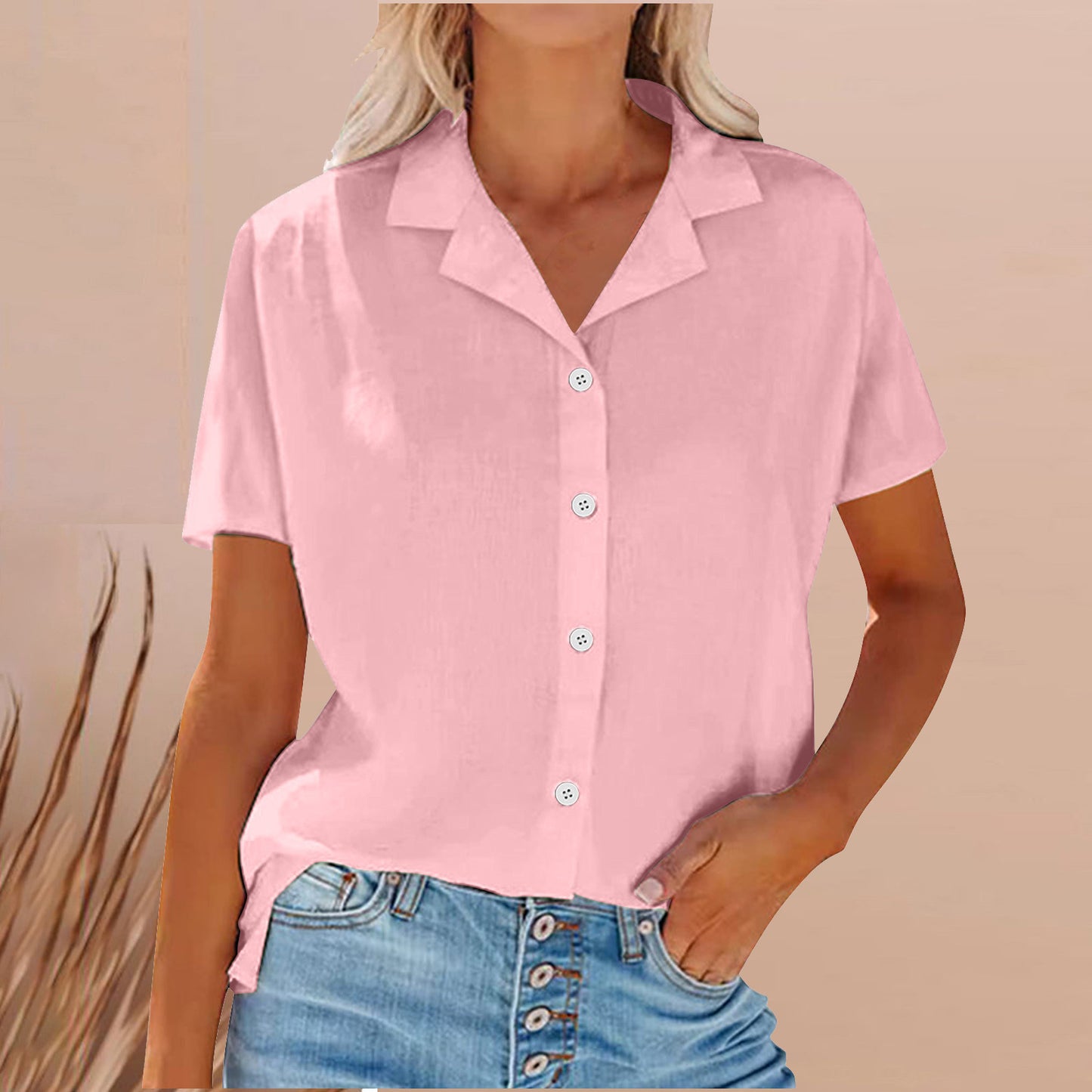Lapel Cotton And Linen Casual Shirt For Women