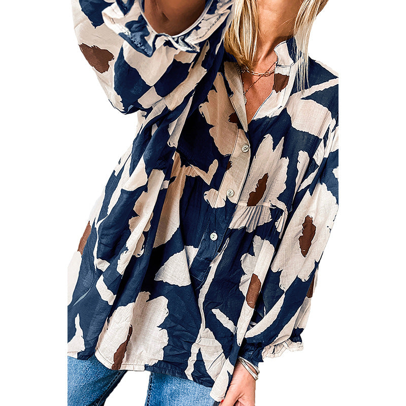 Loose Slim Fit V-neck Long Sleeve Shirt