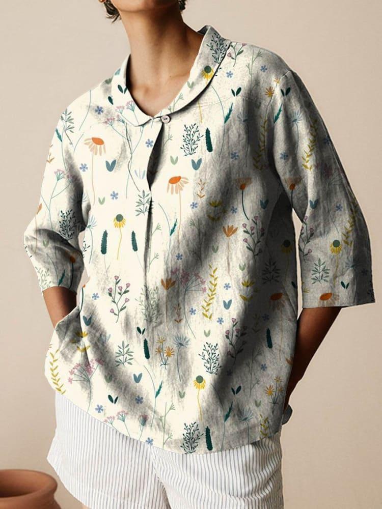 Autumn New Retro Slub Linen Shirt Casual