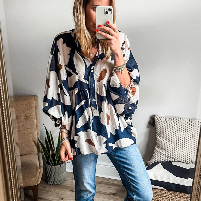 Loose Slim Fit V-neck Long Sleeve Shirt