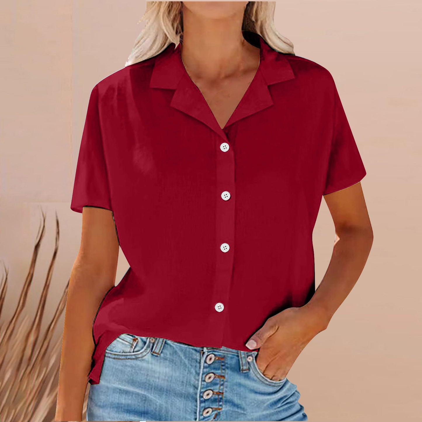 Lapel Cotton And Linen Casual Shirt For Women