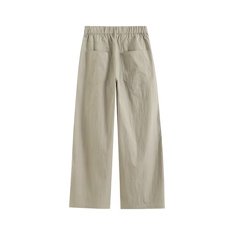 Green Pleated Loose-fitting Wide-leg Trousers