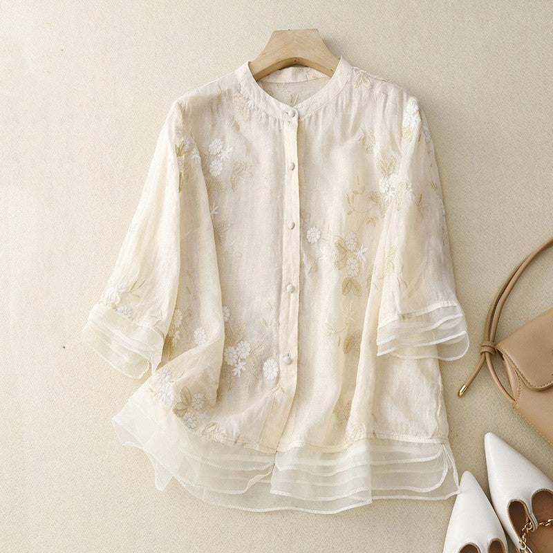 Vintage Shirt Women's Artistic Yarn Embroidery