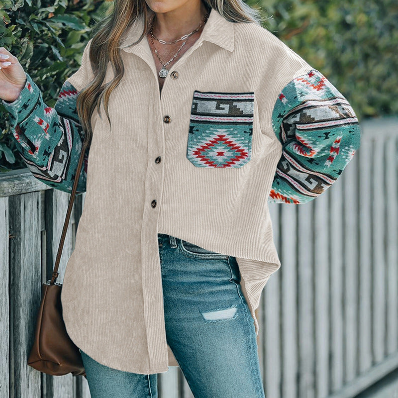 Ethnic Lapel Multi-color Coat Women's Lazy