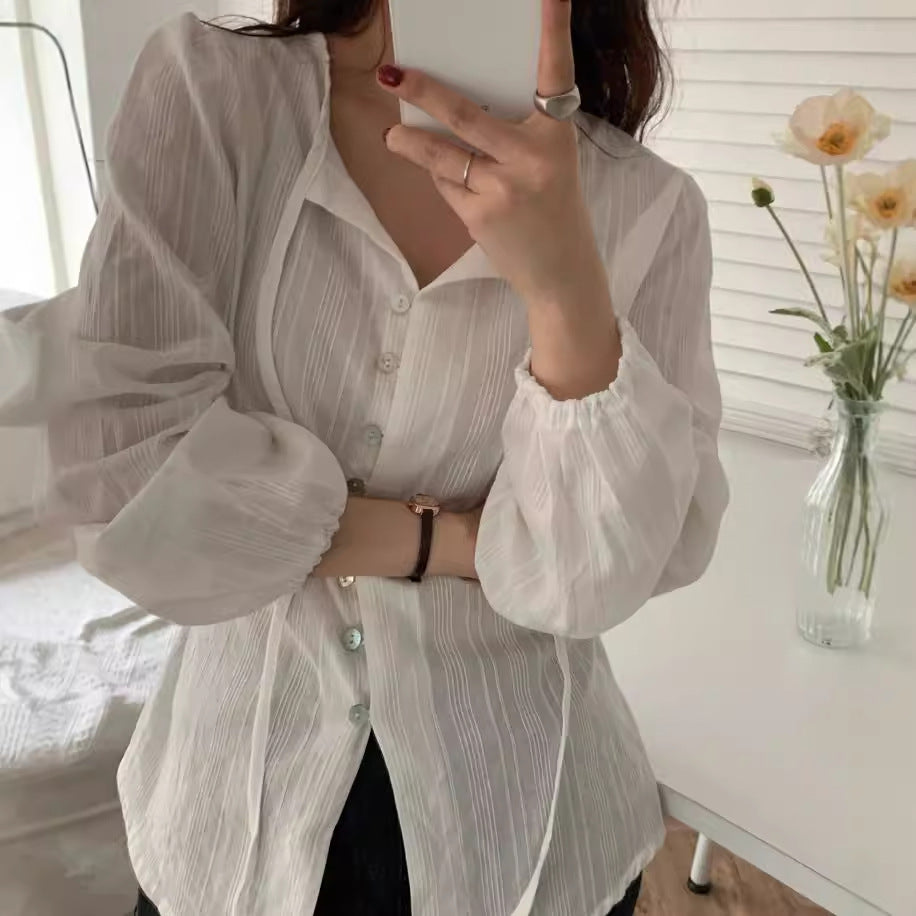 Korean Chic Early Autumn Lace-up Fashionable Niche Long Sleeve Sun Protection Shirt