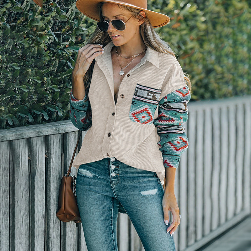 Ethnic Lapel Multi-color Coat Women's Lazy