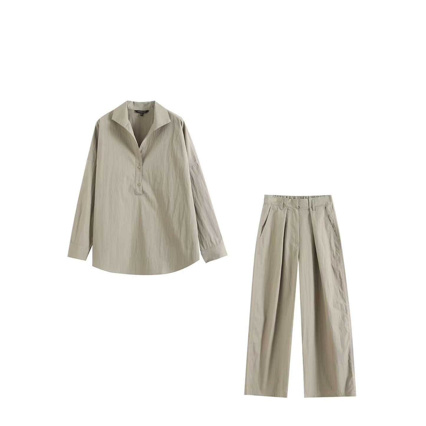 Green Pleated Loose-fitting Wide-leg Trousers