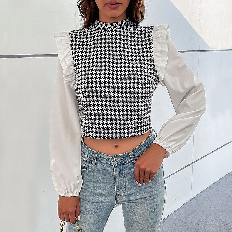Women's Mid-collar Houndstooth Short
