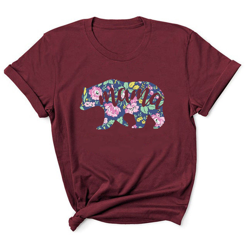 Mama Pattern Printed Short Sleeve Round Neck T-shirt Casual Fashion