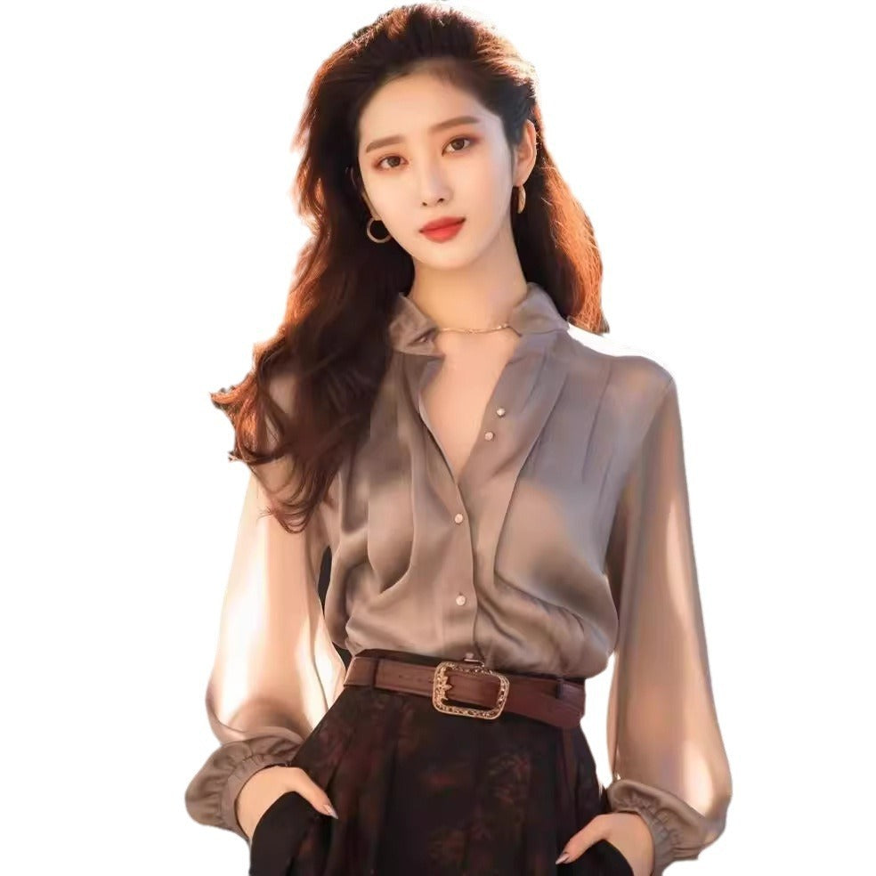 Chic And Beautiful Small Top Gray Shirt Women