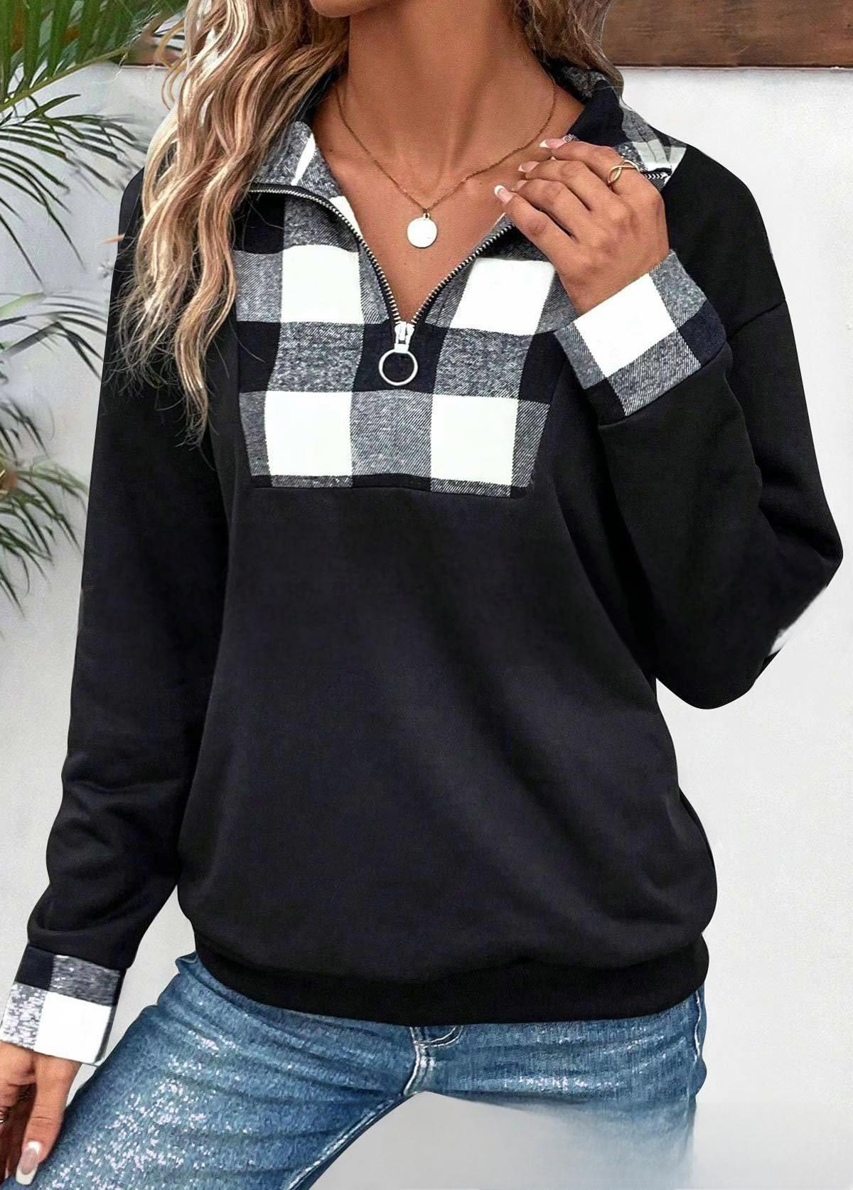 Spring And Autumn Women's Color Matching Zipper Collar Sweater