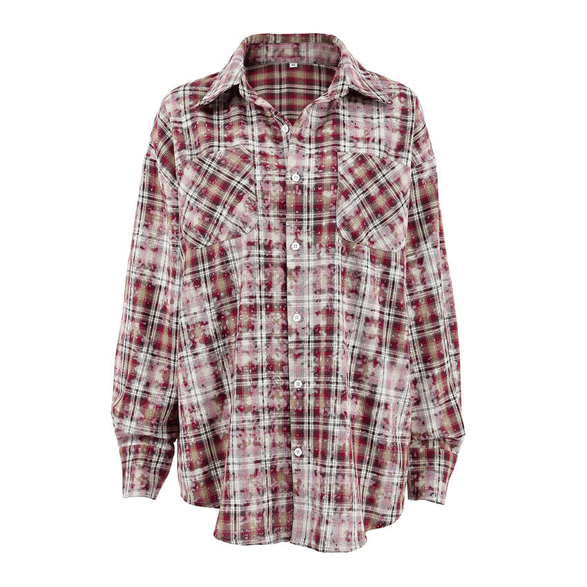 Lapel Loose Long Sleeve Casual Plaid Shirt