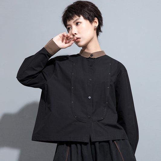 Cool Contrast Color Stitching Long-sleeved Shirt Women