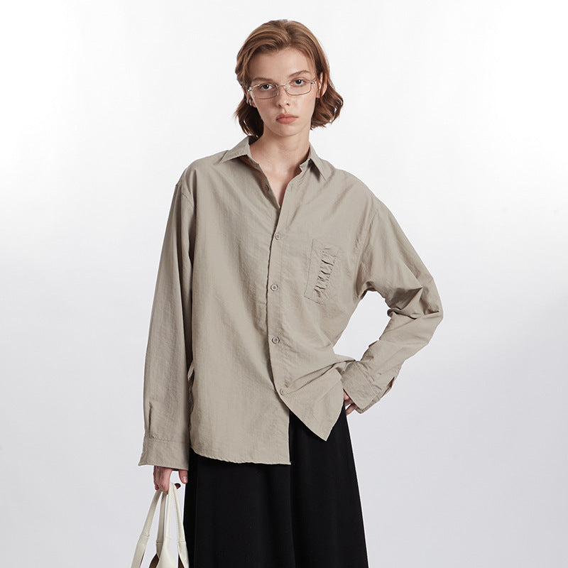 Retro Wrinkle Dry Pocket Design Shirt Loose Long Sleeve
