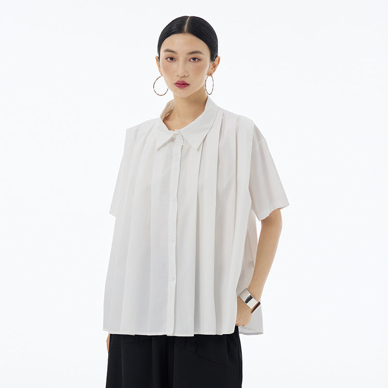 Loose Short-sleeved Lapel Shirt Women's Summer New Simple Top