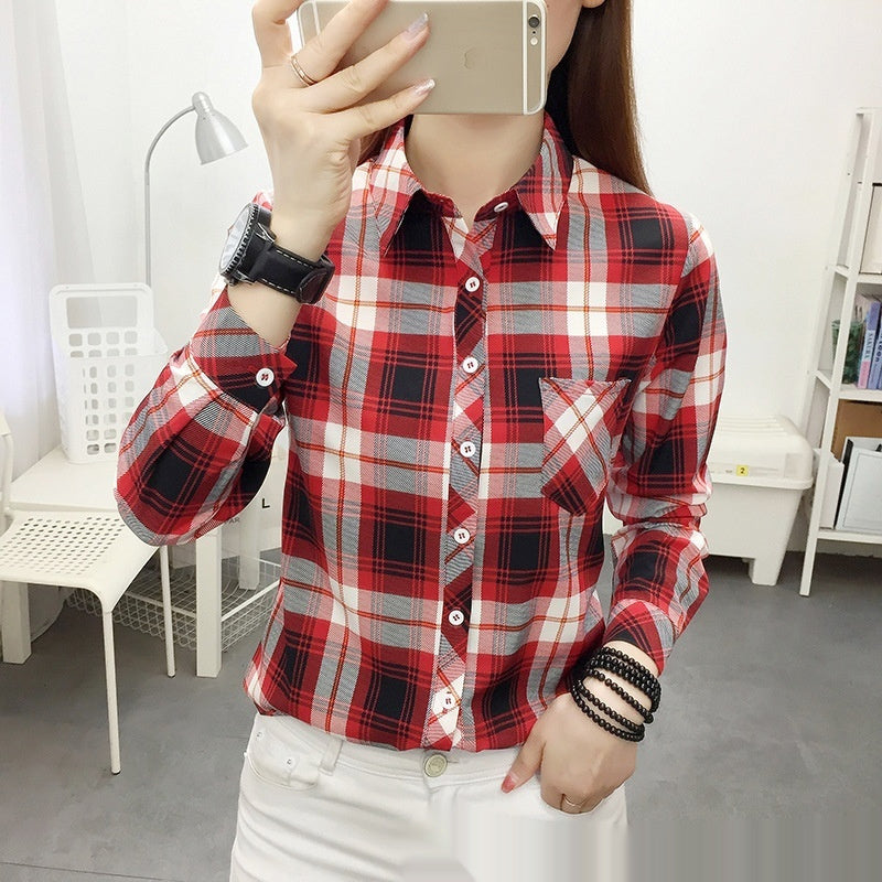 Casual Slimming Women's Long Sleeve Plaid Shirt