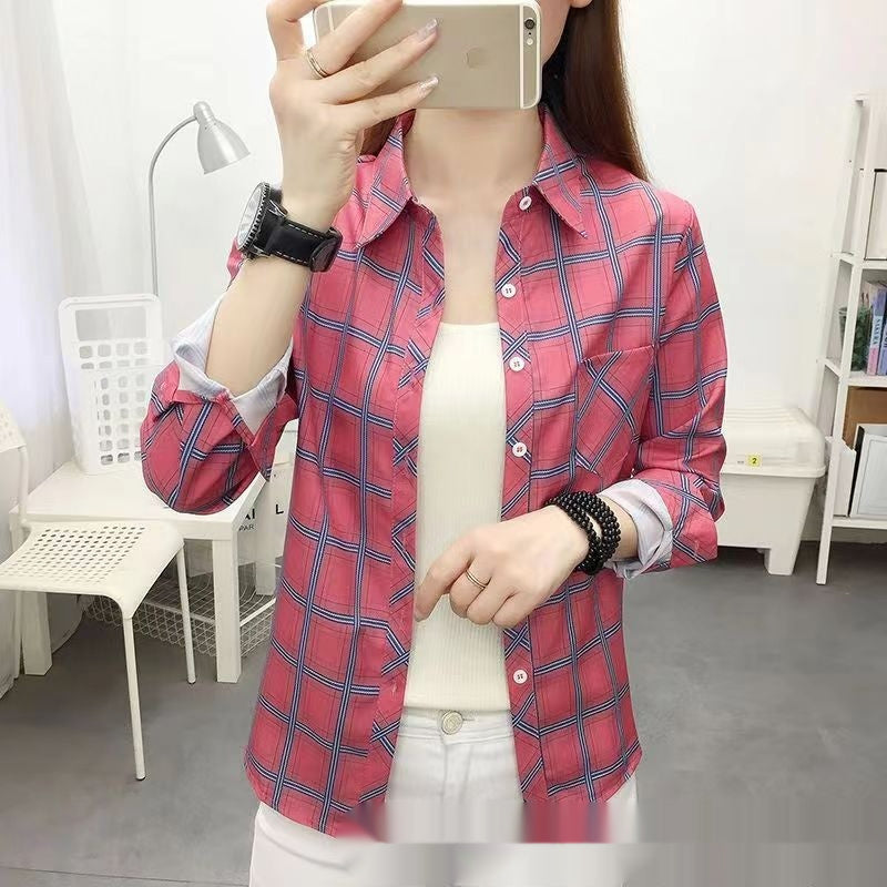Casual Slimming Women's Long Sleeve Plaid Shirt