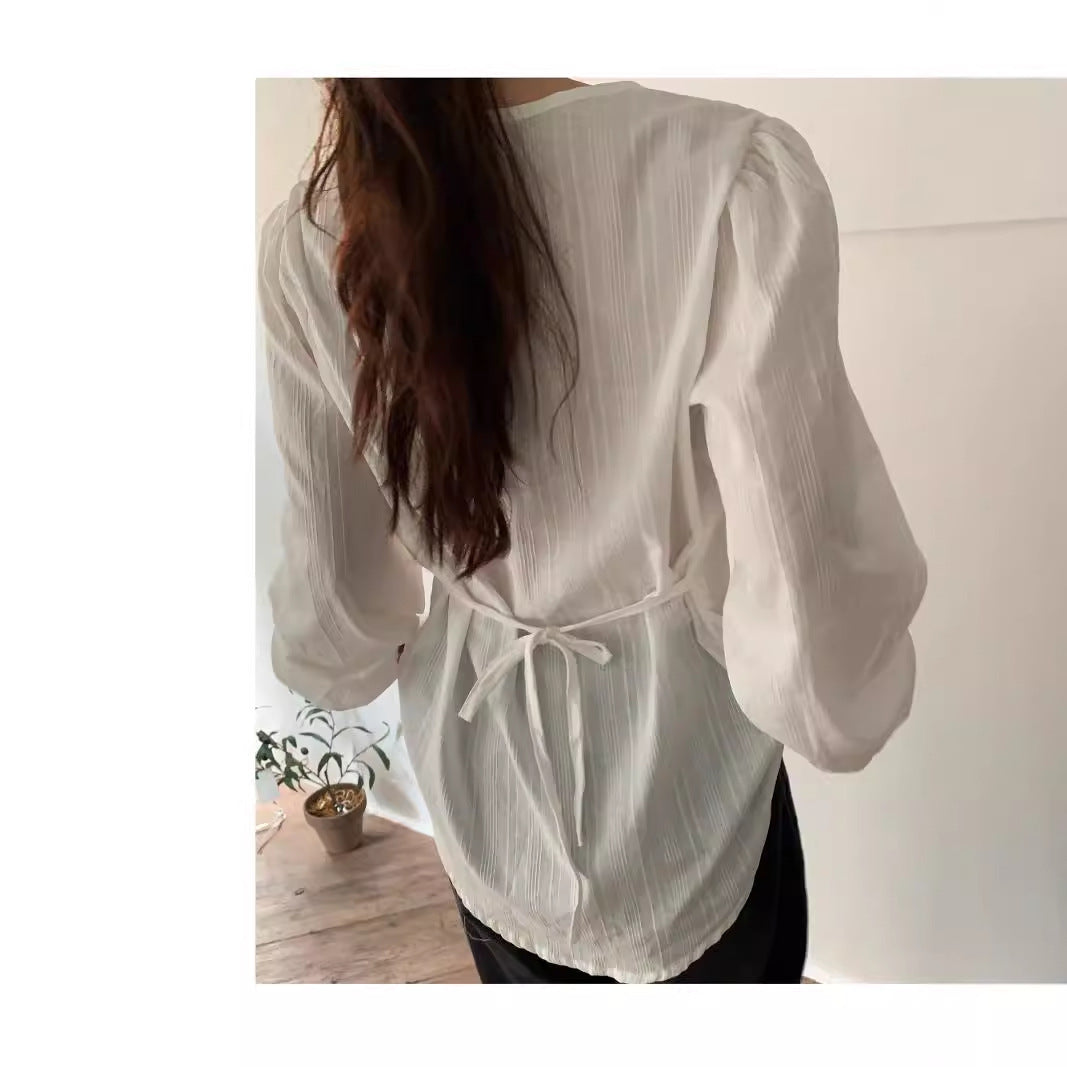 Korean Chic Early Autumn Lace-up Fashionable Niche Long Sleeve Sun Protection Shirt