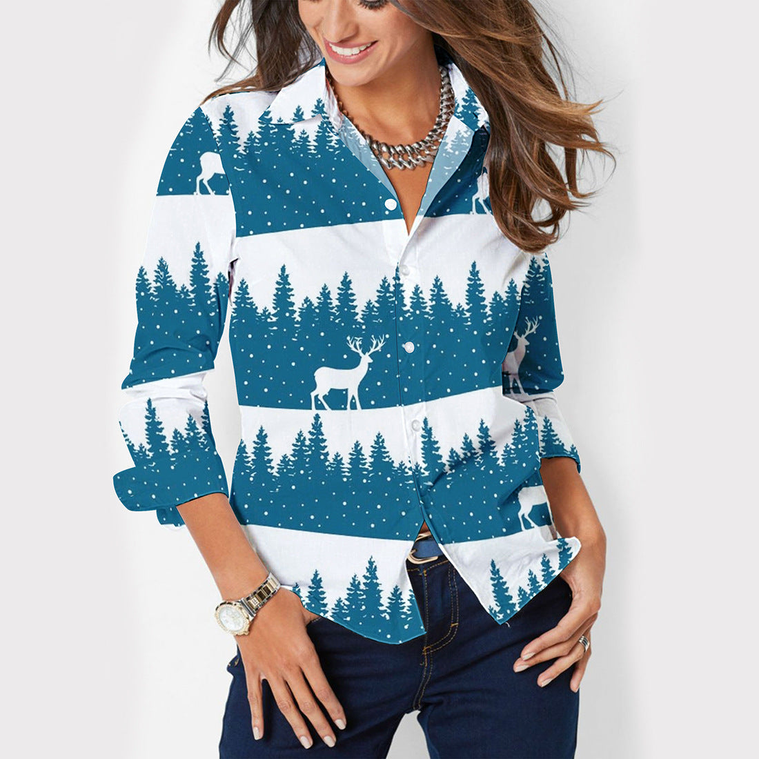 Women's Button Lapel Long Sleeve Shirt