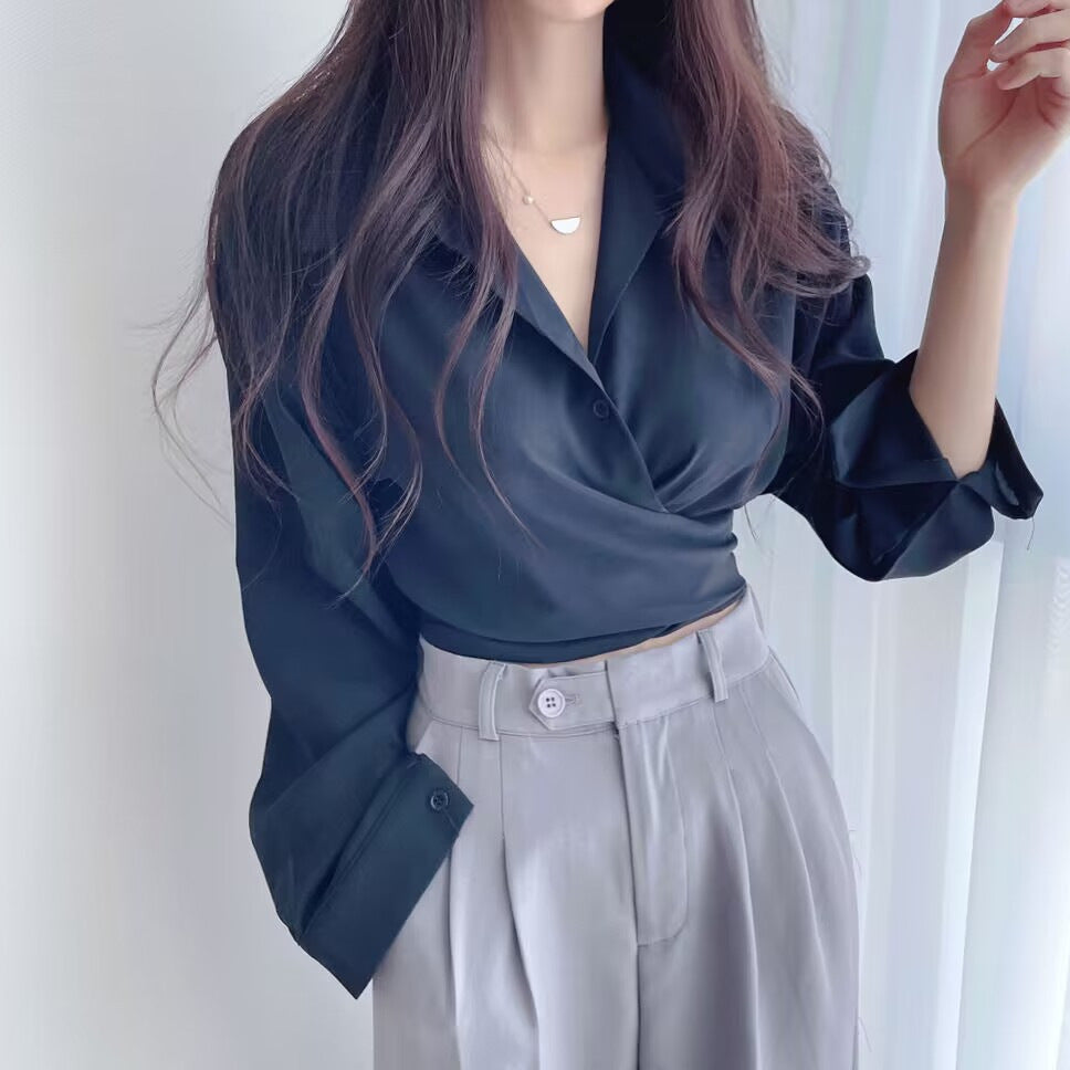 Waist-tight Slimming Lace-up Single-breasted Short Shirt