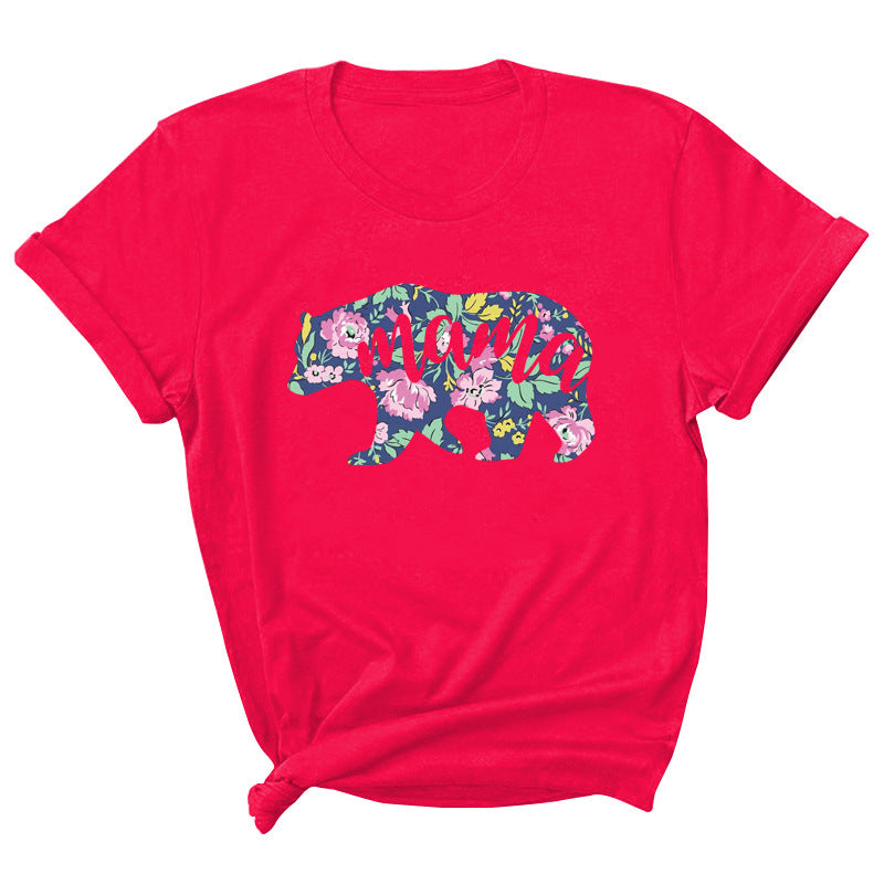 Mama Pattern Printed Short Sleeve Round Neck T-shirt Casual Fashion