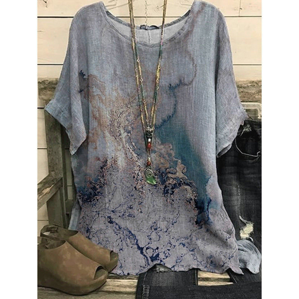 Loose Casual Print Round Neck T-shirt For Women