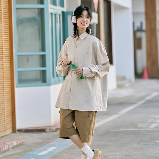 Women's Cotton Loose Solid Color Casual Shirt