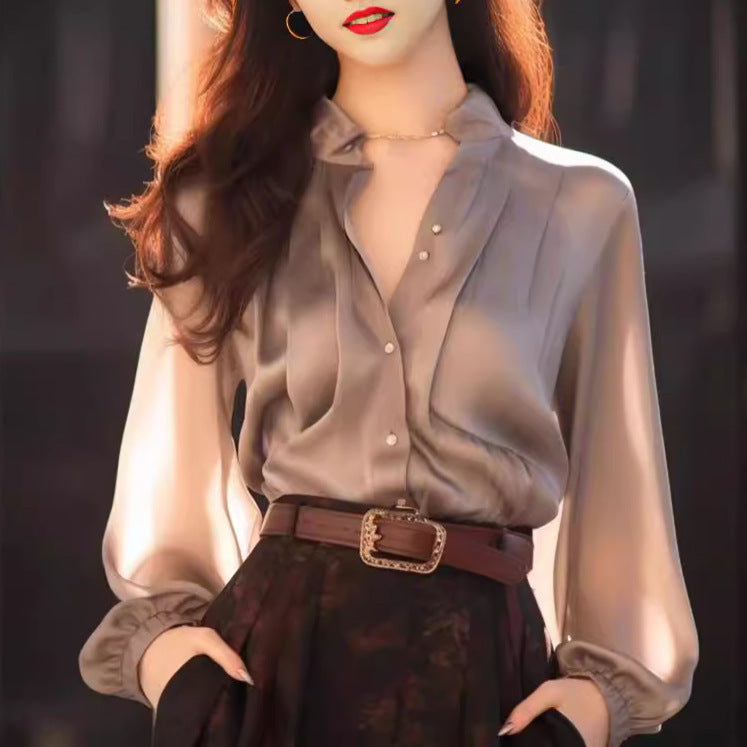 Chic And Beautiful Small Top Gray Shirt Women