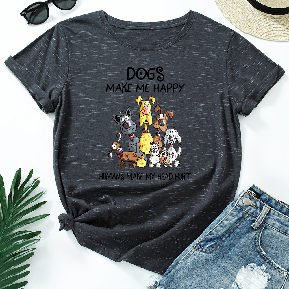 Women's Dog Printed Loose Round Neck Short Sleeve T-shirt