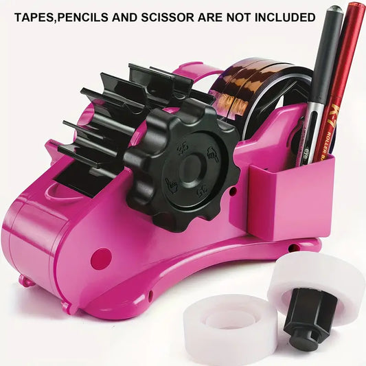 Cute Pink Heat Tape Dispenser With Pen Slot And 1""& 3"" Dual-roll Cores, semi-Automatic Desk 3/4"" Sublimation Tape Dispenser & Cut - For Office, School And Warehouse Use - Perfect Gift for Students & Office Workers