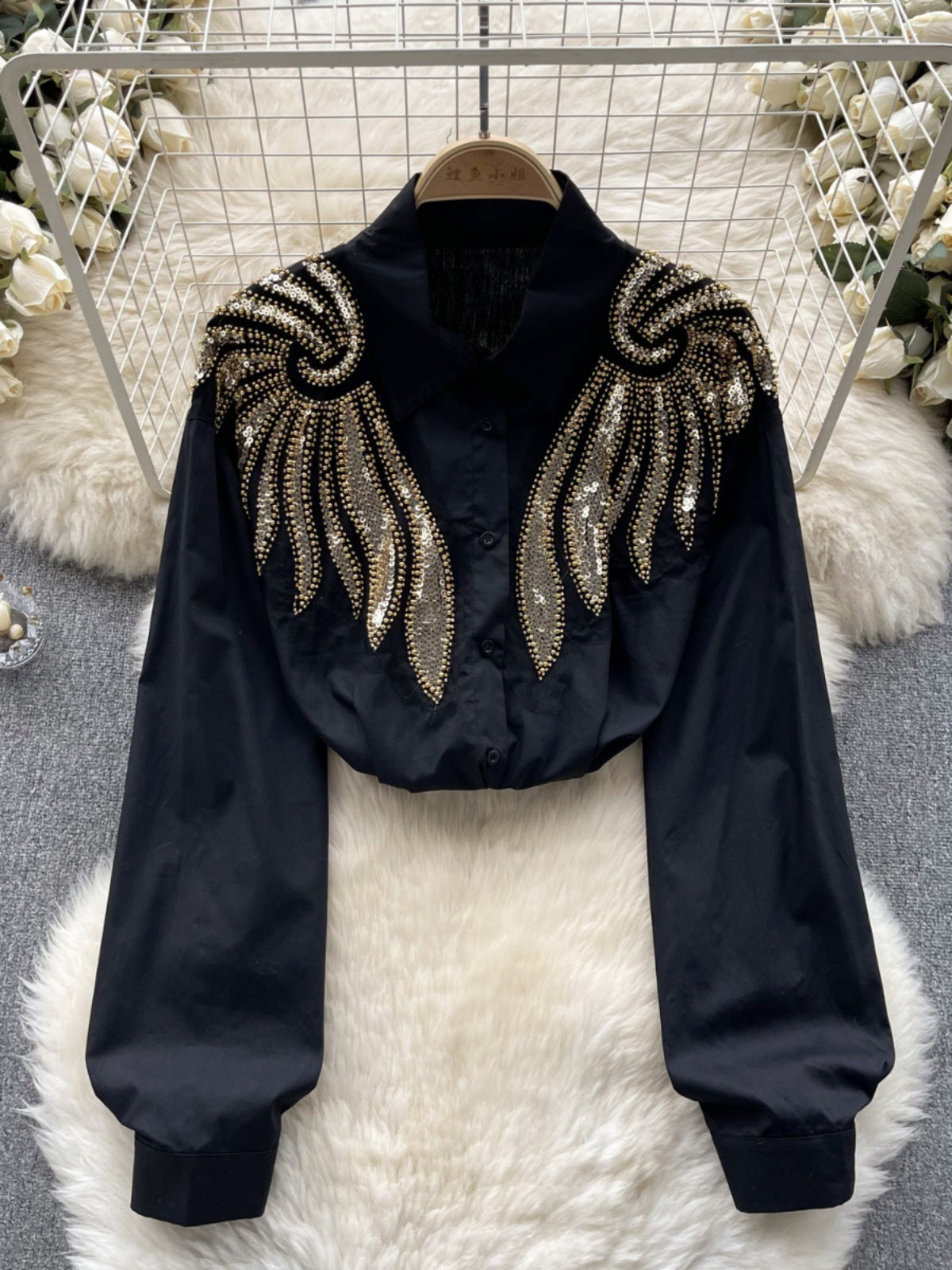 Shirt Women's Design Sense Heavy Industry Beads Sequins