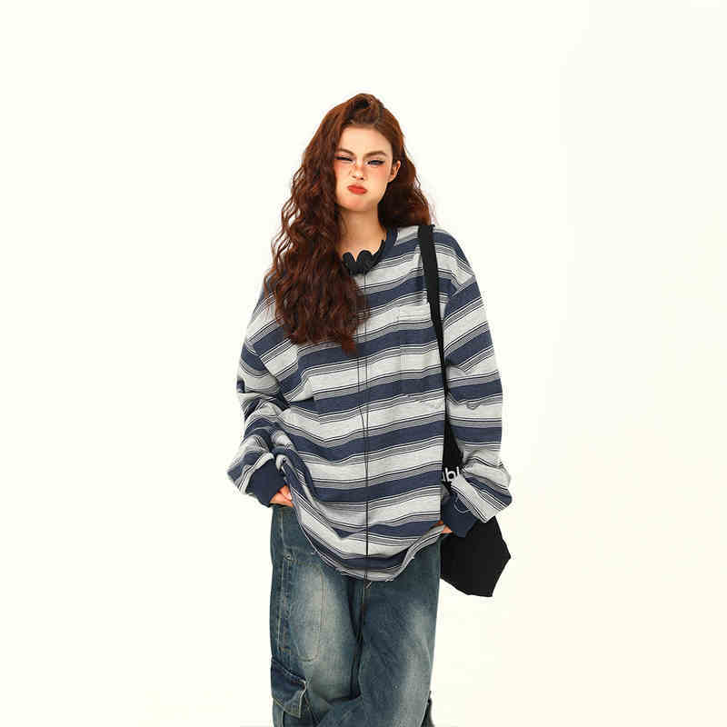 Vintage Stripe Long-sleeved T-shirt Women's Casual Bottoming Shirt Top