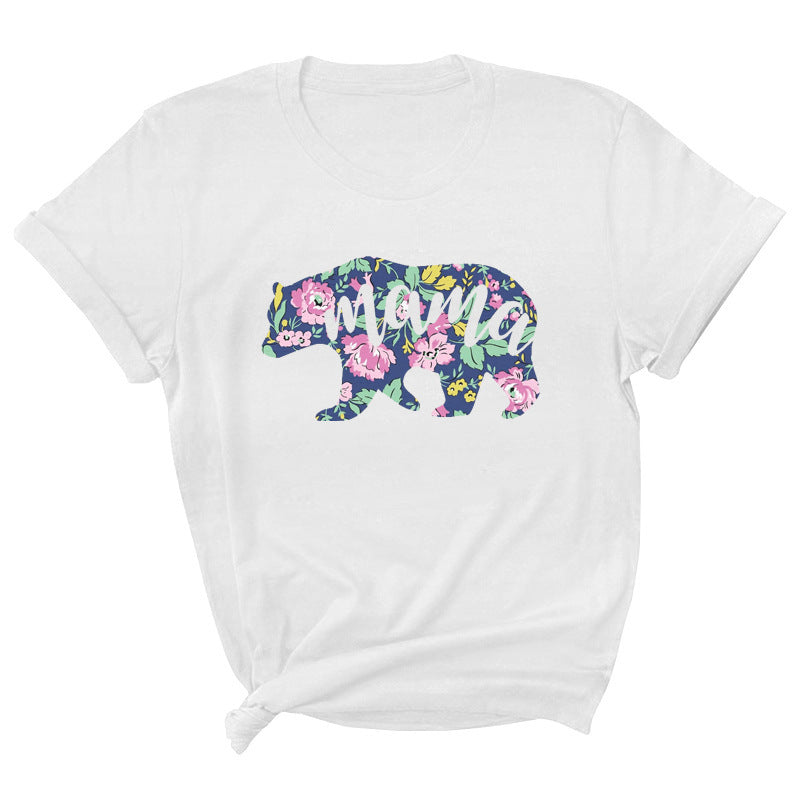 Mama Pattern Printed Short Sleeve Round Neck T-shirt Casual Fashion
